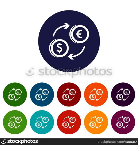 Euro dollar euro exchange set icons in different colors isolated on white background. Euro dollar euro exchange set icons