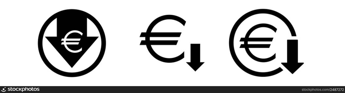 Euro down sign icon set