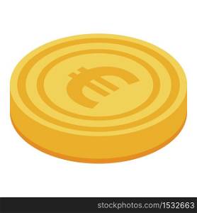 Euro gold coin icon. Isometric of euro gold coin vector icon for web design isolated on white background. Euro gold coin icon, isometric style