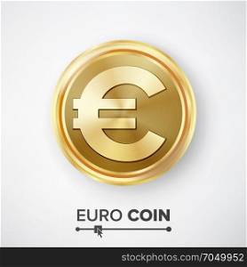 Euro Gold Coin Vector. Euro Gold Coin Vector. Realistic Money Sign