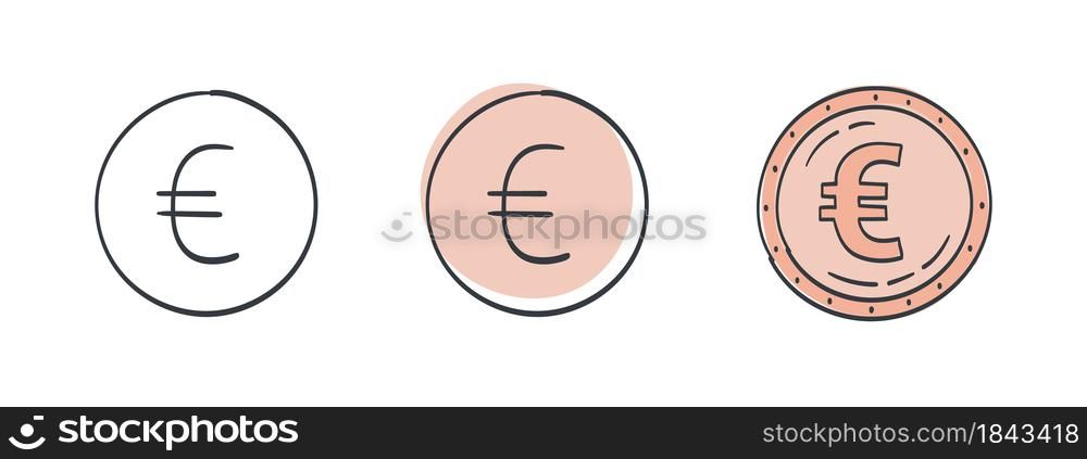 Euro icons. Painted euro symbol. Signs of the currencies of the world. Vector illustration