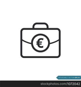 Euro Money Bag Icon Vector. Suitcase Money Sign Flat Design