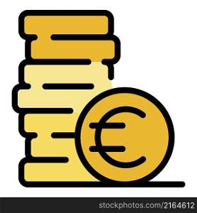Euro money coin icon. Outline euro money coin vector icon color flat isolated. Euro money coin icon color outline vector