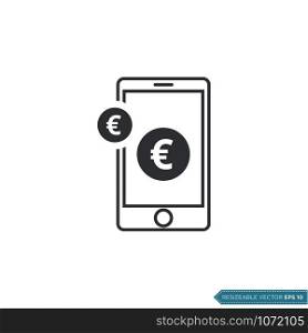 Euro Money Sign and Smartphone Icon Vector Template Flat Design