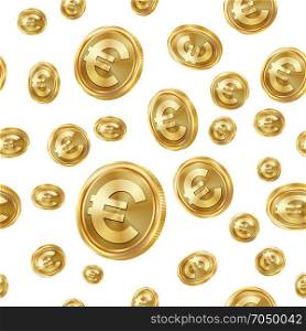 Euro Seamless Pattern Vector. Gold Coins. Isolated Background. Golden Finance Banking Texture.. Euro Seamless Pattern Vector. Gold Coins. Isolated Background