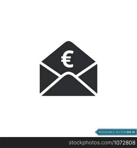 Euro Sign Envelope and Money Sign Icon Vector Template Flat Design