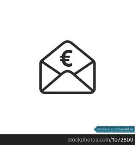 Euro Sign Envelope and Money Sign Icon Vector Template Flat Design