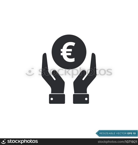 Euro Sign Hand Holding Money Icon Vector Template Flat Design