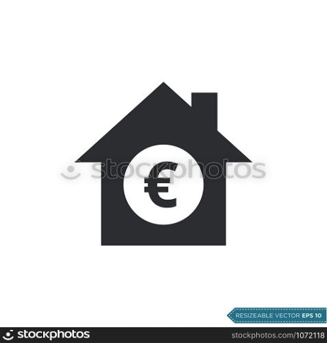 Euro Sign House Icon Vector Template Flat Design