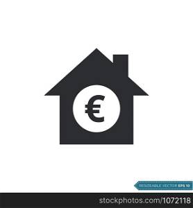 Euro Sign House Icon Vector Template Flat Design