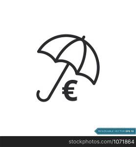 Euro Sign Money and Umbrella Icon Vector Template Flat Design