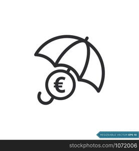 Euro Sign Money and Umbrella Icon Vector Template Flat Design