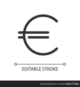 Euro sign pixel perfect linear ui icon. Foreign currency. Finance and banking. Richness. GUI, UX design. Outline isolated user interface element for app and web. Editable stroke. Arial font used. Euro sign pixel perfect linear ui icon