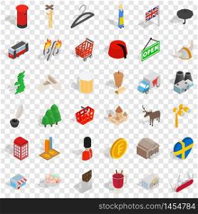 Europe food icons set. Isometric style of 36 europe food vector icons for web for any design. Europe food icons set, isometric style