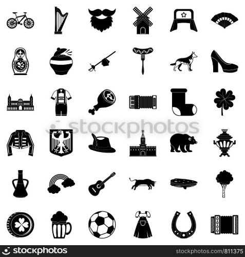 Europe icons set. Simple style of 36 europe vector icons for web isolated on white background. Europe icons set, simple style