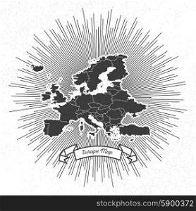 Europe map with vintage style star burst, retro element for your design.