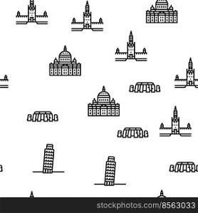 Europe Monument Construction Vector Seamless Pattern Thin Line Illustration. Europe Monument Construction vector seamless pattern