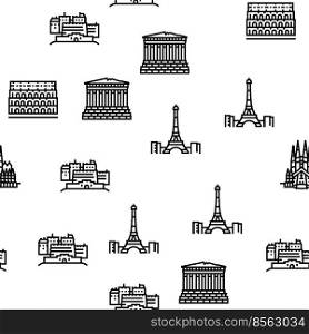 Europe Monument Construction Vector Seamless Pattern Thin Line Illustration. Europe Monument Construction vector seamless pattern