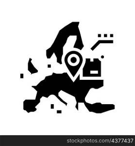 europe shipment tracking glyph icon vector. europe shipment tracking sign. isolated contour symbol black illustration. europe shipment tracking glyph icon vector illustration