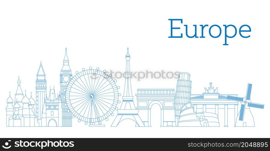 Europe skyline detailed silhouette Outline version Vector illustration