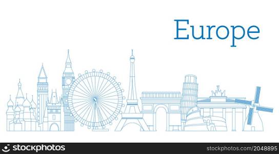 Europe skyline detailed silhouette Outline version Vector illustration