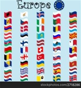 europe stylized flags against blue background, abstract vector art illustration