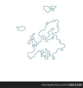 Europe without Russia map drawn with thin line on a invisible grid of rounded squares and triangles