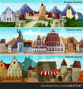 European Cityscapes Banners Set. European Cityscapes Flat Concept. Europe And Sights Horizontal Banners. European Cities Vector Illustration. European Countries Isolated Set. European Cityscapes Design Symbols.