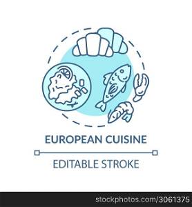 European cuisine concept icon. Famous meal from europe. Traditional ethnic menu. Delicious national food idea thin line illustration. Vector isolated outline RGB color drawing. Editable stroke. European cuisine concept icon