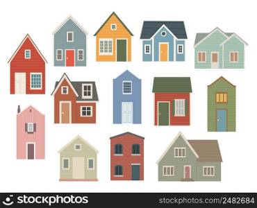 European houses. City with painted houses. Vector illustration on a white background