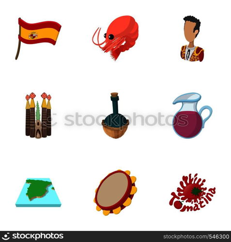 European Spain icons set. Cartoon illustration of 9 european Spain vector icons for web. European Spain icons set, cartoon style
