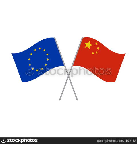 European Union and Chinese flags vector isolated on white background