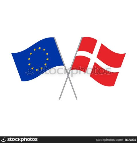European Union and Danish flags vector isolated on white background