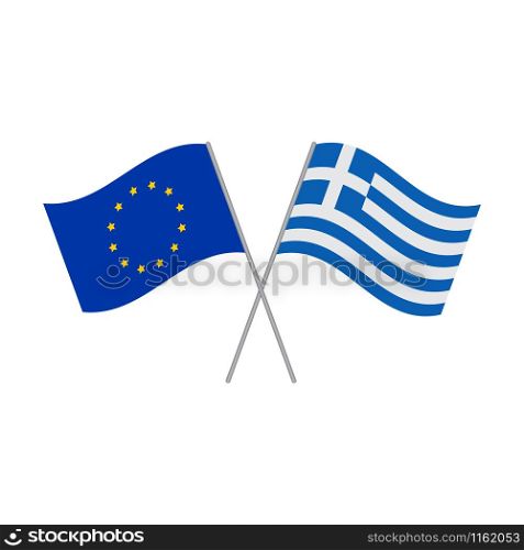 European Union and Greek flags vector isolated on white background