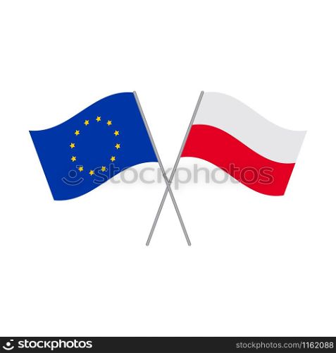 European Union and Polish flags vector isolated on white background