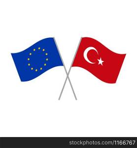European Union and Turkey flags vector icon isolated on white