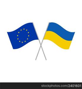 European Union and Ukraine flags isolated on white background. Vector illustration