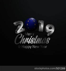 European Union Flag 2019 Merry Christmas Typography. New Year Abstract Celebration background