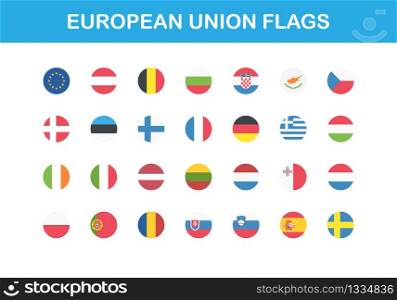 European Union Flags Web Buttons round in flat. Vector EPS 10