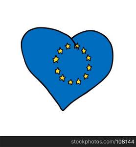 European Union heart, symbol of a United Europe. Comic cartoon style pop art illustration vector retro. European Union heart, symbol of a United Europe
