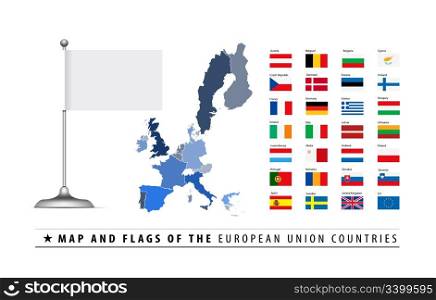 European Union Map and Flag vector illustration with empty blank flag. Easy to replacement