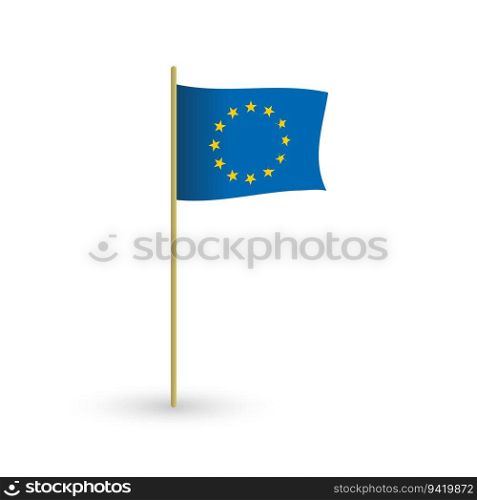 European Union waving vector flag with the flagpole on the white background. European Union vector flag on white background