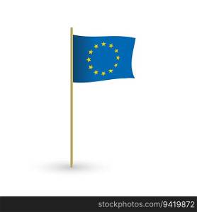 European Union waving vector flag with the flagpole on the white background. European Union vector flag on white background