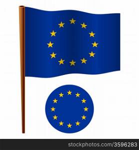 european union wavy flag and icon against white background, vector art illustration, image contains transparency