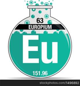 Europium Symbol on chemical round flask. Element number 63 of the Periodic Table of the Elements - Chemistry. Vector image