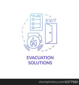 Evacuaction solutions blue gradient concept icon. Hazard situation. Emergency situation abstract idea thin line illustration. Isolated outline drawing. Roboto-Medium, Myriad Pro-Bold fonts used. Evacuaction solutions blue gradient concept icon