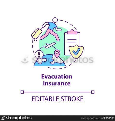 Evacuation insurance concept icon. Types of travel financial protection abstract idea thin line illustration. Isolated outline drawing. Editable stroke. Arial, Myriad Pro-Bold fonts used. Evacuation insurance concept icon