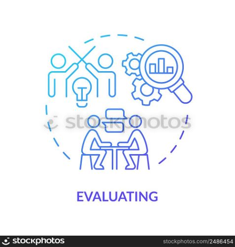 Evaluating blue gradient concept icon. Innovation management abstract idea thin line illustration. Market potential. Commercial success. Isolated outline drawing. Myriad Pro-Bold font used. Evaluating blue gradient concept icon
