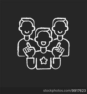 Evangelism marketing chalk white icon on black background. Advanced form of marketing in which companies develop customers who believe in product. Isolated vector chalkboard illustration. Evangelism marketing chalk white icon on black background