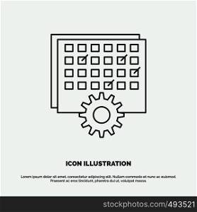 Event, management, processing, schedule, timing Icon. Line vector gray symbol for UI and UX, website or mobile application. Vector EPS10 Abstract Template background